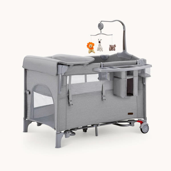 HARPPA Saimia | 5-in-1 Pack and Play Baby Bassinet Bedside Crib, Portable Playpen with Changing Table, Infant Bassinet & Crib, Compact Mini Crib with Wheels for Small Spaces, Best Pack n Play for Travel, Non-Toxic Bedside Sleeper for Newborns & Toddlers,