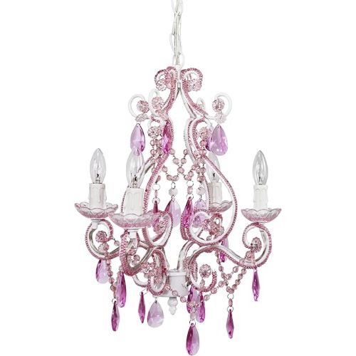 Tadpoles Mini 4-Bulb Vintage Chandelier - Pink Sapphire | 14" x 14" x 17" | Plug-In or Hardwired | Uses Four 25-Watt E12 Candelabra Bulbs | Faux Crystal Chandelier with Acrylic & Glass Beads