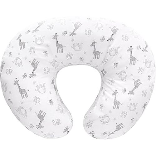 LAT Nursing Pillow and Positioner,Best for Mom Breastfeeding Pillow,100% Cotton Soft Fits Snug On Infant (Giraffe & Elephant)