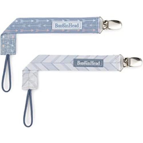 BooginHead by Infantino PaciGrip 2-Pack Pacifier Clips – Universal Fit, Gentle on Clothes, Keeps Pacifiers Clean & Close, Ages 0-36 Months, Blue Arrows