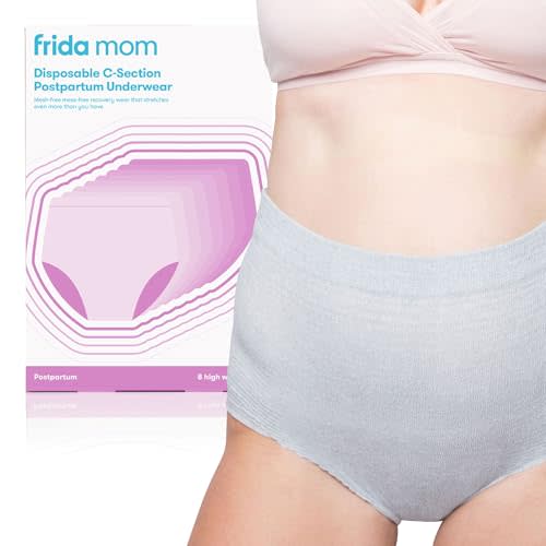 Frida Mom Women's Postpartum Underwear for C-Section Recovery, Disposable High Waist, Seamless with Stretchy Support, Postpartum Essentials, Size Petite (Waist 23"-34" Stretched), 8 Count, Gray