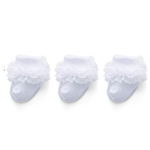 EPEIUS Baby-Girls Eyelet Turn Cuff Ruffle Lace Socks Triple Lace Dressy Socks Newborn/Infants/Toddlers 3/5 Pairs