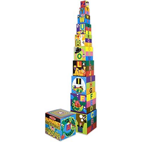 Melissa & Doug Deluxe 10-Piece Alphabet Nesting and Stacking Blocks - Stack And Sort , ABC Learning , Stackable Toys For Toddlers Ages 2+