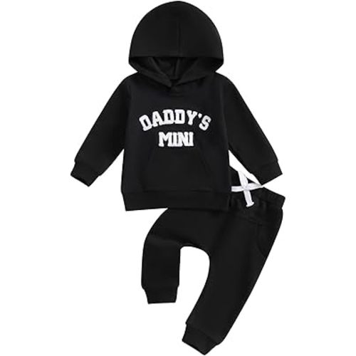 Toddler Baby Boy Clothes Fall Winter Outfits Embroidery Daddy's Mini Hoodie Sweatshirt & Joggers Pant Set