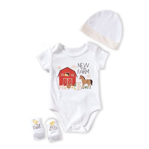 Baby Starters Baby New To The Farm Bodysuit, Hat & Socks 3-Piece Set