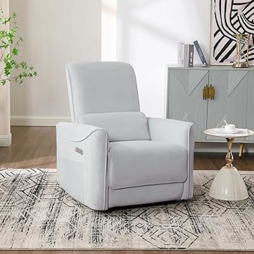 Nursery Glider Chair with Lumbar Support, Recliner Glider with 270° Rotation, Swivel Chair for Living Room, Swivel Glider Recliner with USB and Type-C Ports, Light Beige