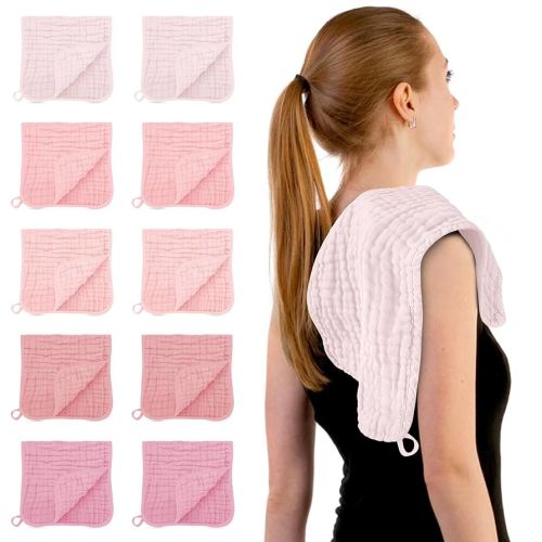 HIPHOP PANDA Muslin Burp Cloths, 10 Pack - Large 20" X10" - Ultra Absorbent and Soft 100% Cotton Baby Essentials Drool Rags and Messes for Newborn - Colorful Designs for Boy Girl, Blush Sakura Blend