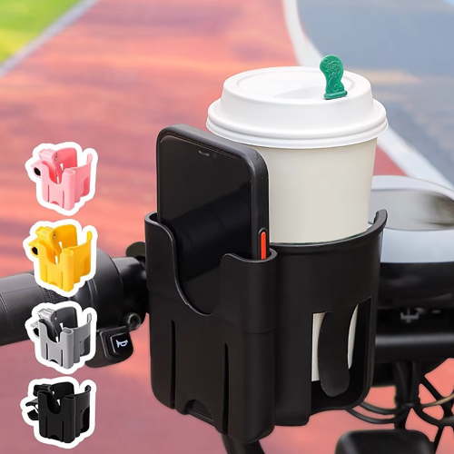 Universal Cup Holder & Phone Mount for Strollers, Wheelchairs, Scooters & More | 360° Adjustable Clamp with Rubber Grip | Fits Most Bottles & Phones | Spill-Proof Design | 10 x 8.7 x 10.5cm