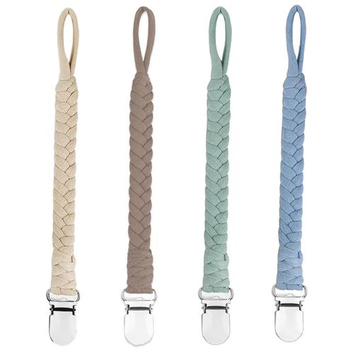 4 Pcs Pacifier Clip, Pacifier Clips for Boys & Baby Girls Pacifier Holder Clip Binky Clips Braided 100% Handmade Fits All Pacifiers(Blue, 4 Pack)