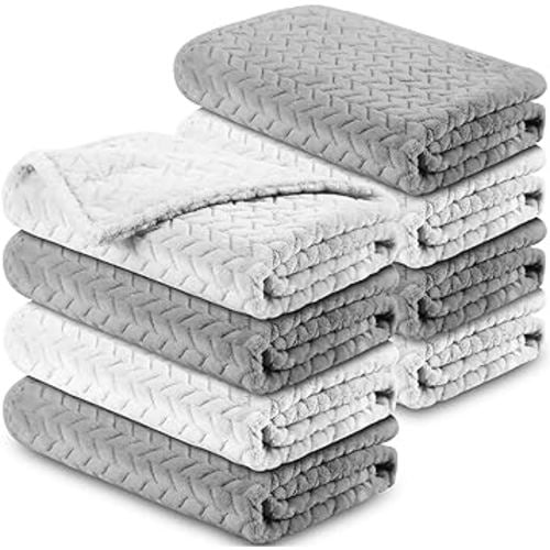 8 Pcs Baby Blanket Cozy Throw Blankets Fuzzy Baby Fleece Blankets Warm Baby Crib Blanket for Newborn Infant Toddler Stroller Nursery Soft Receiving Swaddling Blankets, 24 x 32 in (Gray, Beige)