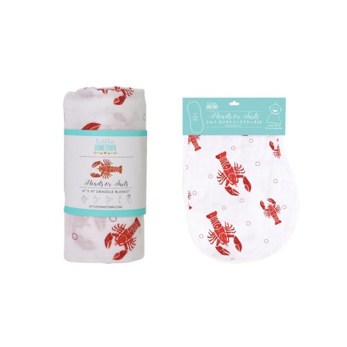 Gift Set: Heads or Tails Crawfish Lobster Swaddle Blanket and Burp Clo – Little Hometown