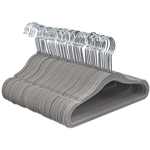 Amazon Basics Kids Velvet, Non-Slip Clothes Hangers, Gray - Pack of 50