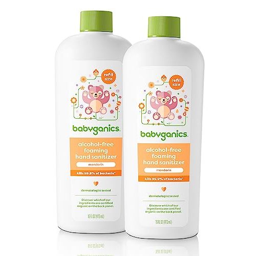 Babyganics Foaming Hand Sanitizer Refill, Alcohol Free, Mandarin, Kills 99.9% of Common Bacteria, Moisturizing, 16 Fl Oz (Pack of 2)