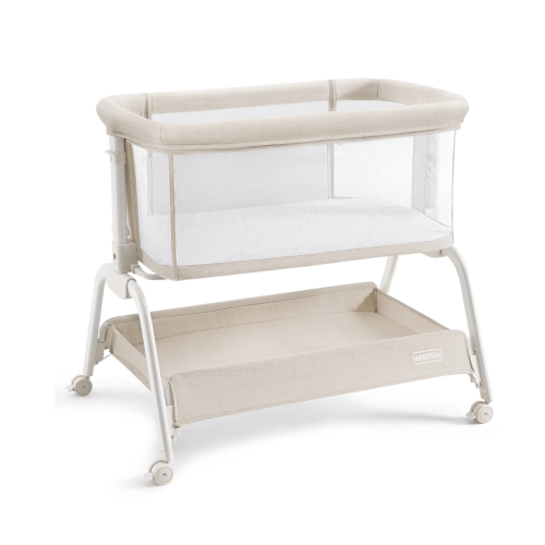 HARPPA Baby Bassinet, 6 Height Adjustable Baby Bassinet with Storage & Wheels for Infants, Beige