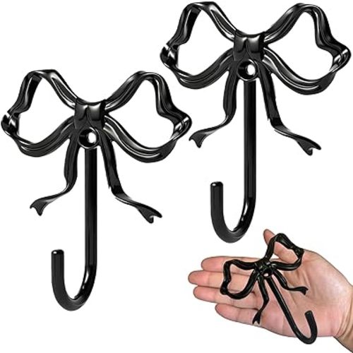 Bow Wall Hook,Black Bow Knot Hooks Brass Black Wall Mounted Functional Hooks Cast Iron Wall Towel Hook Brass Door Coat Hanger Decorative Holder for Christmas Wedding Bathroom Living Room Kitchen Decor