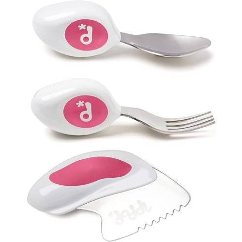 doddl Toddler Utensils, Ergonomic Fork Spoon and Knife Set for Self Feeding, Stainless Steel Silverware for 1-3 Year Olds, BPA Free, Dishwasher Safe (Magenta)