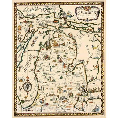 Historic Map - A map of The Commonwealth of Michigan, 1935 - Vintage Wall Art - 20in x 24in
