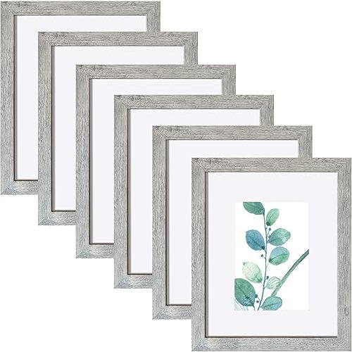 8x10 Picture Frame Light Grey Set of 6, Display Pictures 5x7 With mat or 8x10 Without Mat