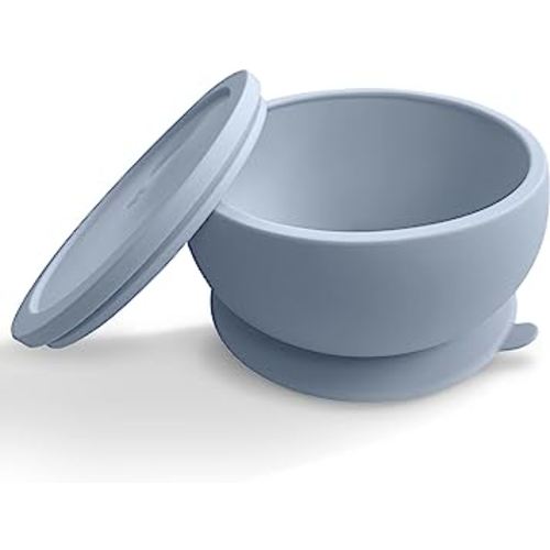 Octopod Silicone Baby Suction Bowl With Lid - Toddler & Baby Bowls, Baby Food Containers, Spill Proof Bowls For Toddlers, Suction Baby Bowls With Lids, Food Grade Silicone Bowls For Babies (Gray)