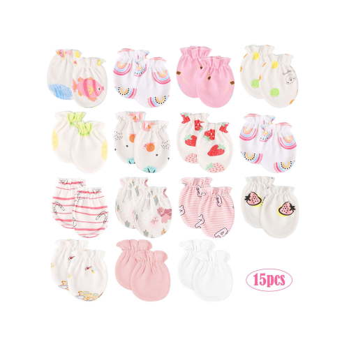BadPiggies 15 Pairs Newborn Baby Mittens Cotton No Scratch Gloves for Baby Boys Girls 0-5 Months