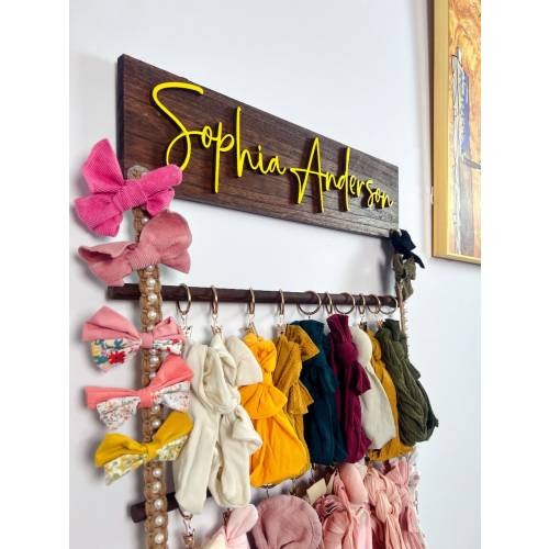 Personalized Headband Holder With 3D Wooden Name,Bow Holder Baby Girl Gift With Embroidery/Pearl Lace,Baby Shower Gift,Girl Nursery Decor