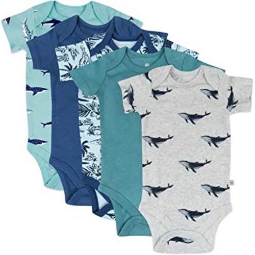 HonestBaby Baby Short Sleeve One-Piece 100% Organic Cotton Bodysuits (5 Pack)