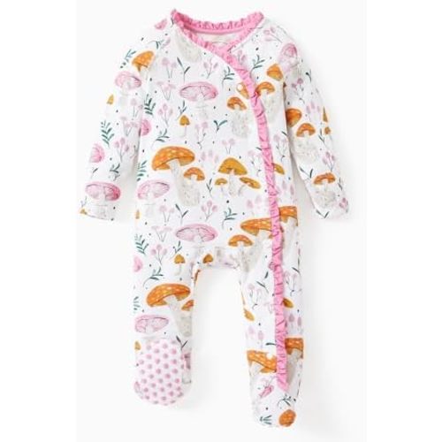 Newborn Baby Clothes with Viscose from Bamboo, Ruffle Button Footie Outfit Long Sleeves Jumpsuit for Boy and Girl