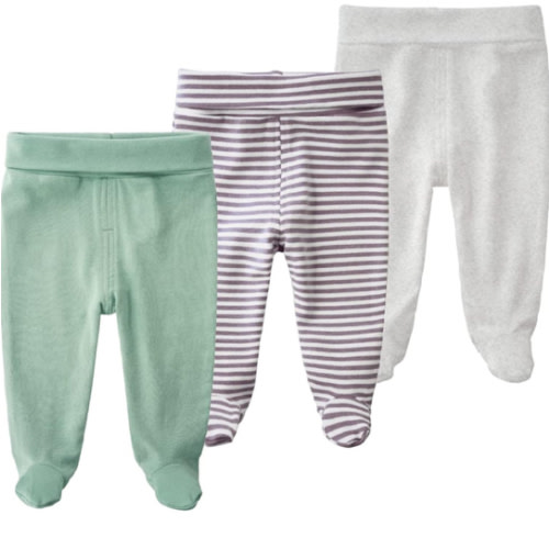 Teach Leanbh Infant Baby 3 Pack Footed Pants Cotton High Waist Casual Leggings