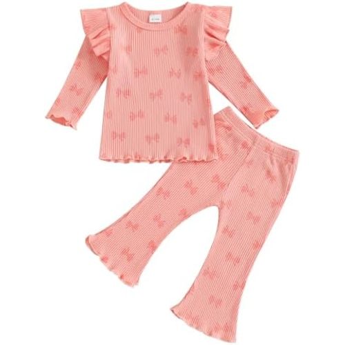 6-12m Baby Girl Fall Clothes Set Ruffle Long Sleeve Tops Flare Pants Cute Infant Toddler Outfits 6 12 18 24 Months 2T 3T