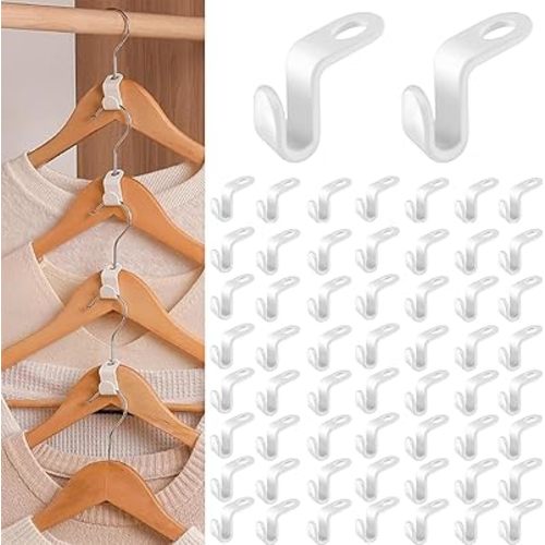 100PCS Hanger Hooks, Clothes Connector Hooks Space Saving Cascading Hangers White Closet Organizer Hanger Clips for Plastic Hangers