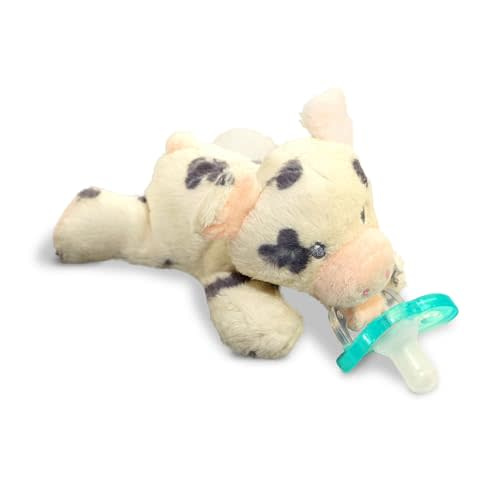 RaZbaby JollyPop Pacifier, Holder w/Detachable Baby Pacifier, Stuffed Animal RaZbuddy, All Ages 0M+, 100% Medical Grade USA Made Silicone, Machine Washable, Textured & Easy to Hold – Pig