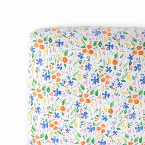 Little Unicorn – Mountain Bloom Fitted Crib Sheet | Fitted Crib Sheet | 100% Cotton Muslin | Super Soft | Sized for Standard Baby Crib & Toddler Mattress | Machine Washable | 52” x 28” x 9”