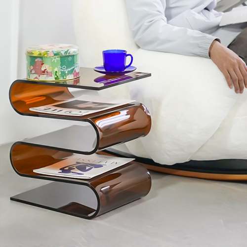 Free Shipping on Acrylic End Table Tea Brown with Storage Wavy Shape Side Table|Homary