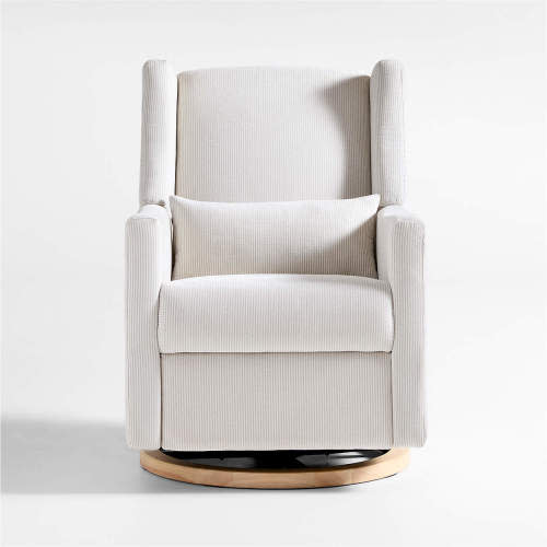 Babyletto Kiwi Nursery Glider Recliner Chair w/ Electronic Control and USB Performance Fog Grey and Natural Stripe with Natural Wood Base