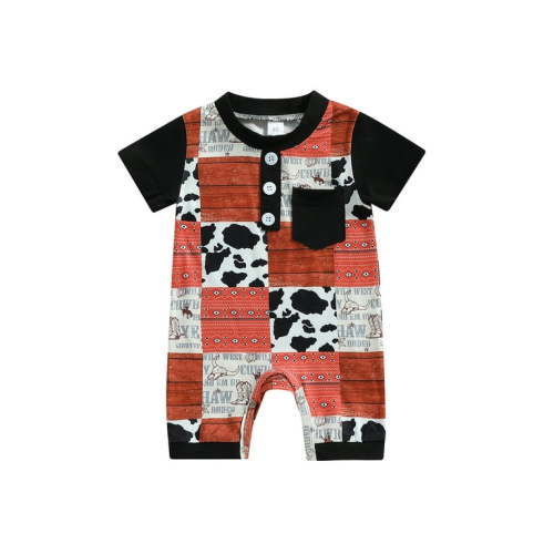 Western Baby Boy Clothes Newborn Cow Print Romper Jumpsuit Short Sleeve One Piece Bodysuit Summer Outfit