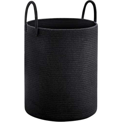 Cotton Rope Laundry Hamper by YOUDENOVA, 58L - Woven Collapsible Laundry Basket - Clothes Storage Basket for Blankets, Laundry Room Organizing, Bedroom Storage, Clothes Hamper – Black