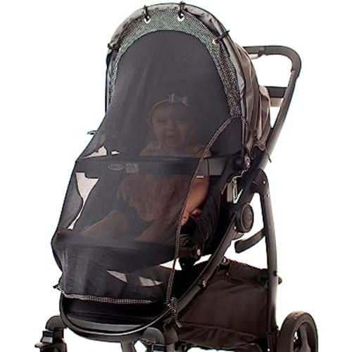 Stroller Sun Shade (Large). Universal Adjustable SPF 30+ Sunshade with See Through, Canopy Stroller Sun Shade, Stroller Sun Shade Extender, Shade Cover for Stroller, Mesh Net Cover by IntiMom
