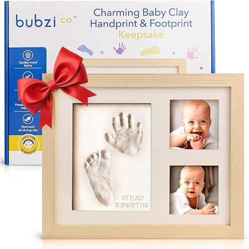 Baby Footprint Kit, Baby Foot and Hand Print Kit, Baby Keepsake Frame, Nursery Pictures Frames, Hand Print Mold Kit, New Mom Gifts, Baby Newborn Essentials Must Haves, Baby Shower Gifts (Natural Wood)