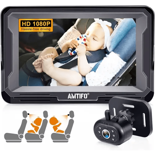 AMTIFO Baby Car Camera Easy Install: Clear Night Vision 2Mins Plug-Play Backseat Camera 360 Rotation Rear Facing Car Baby Monitor with Camera
