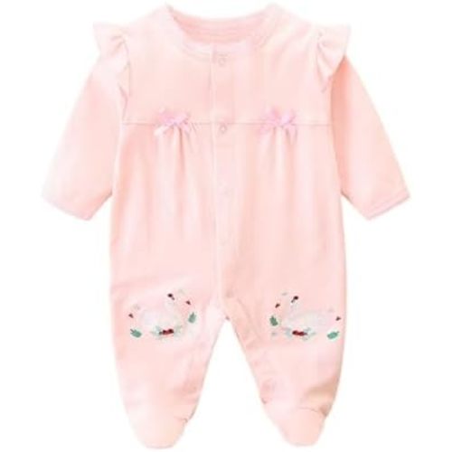 Baby Girl Cotton Footed Romper 0-18M Snap Closure