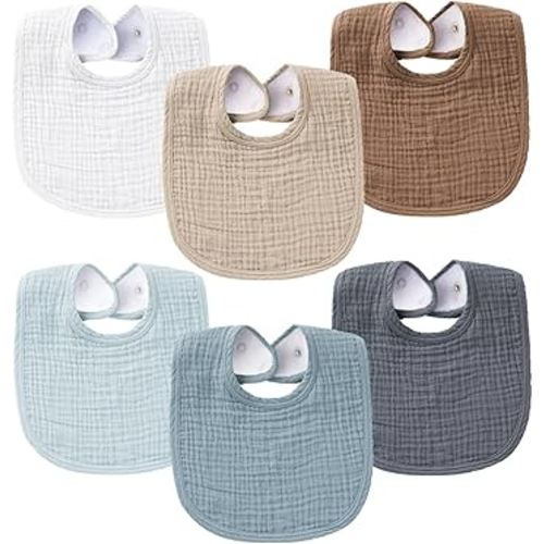 Konssy 6-Pack Muslin Baby Bibs for Boys & Girls, Soft Cotton Absorbent Bandana Drool Bibs for Drooling & Teething