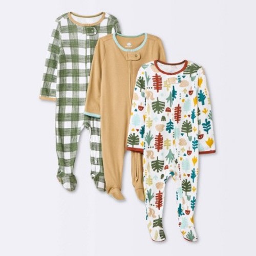 Baby Boys' 3pk Zip-Up Sleep N' Play - Cloud Island™, Color: Tan, Size: 0-3M