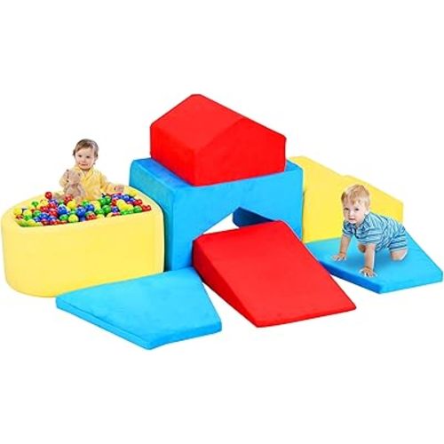 7 Pcs Velvet Climbing Toys for Toddlers, Indoor Foam Climbing Blocks and Ball Pit for Toddler, Foam Play Gym Activity Play Set, Colorful (Balls not Included)