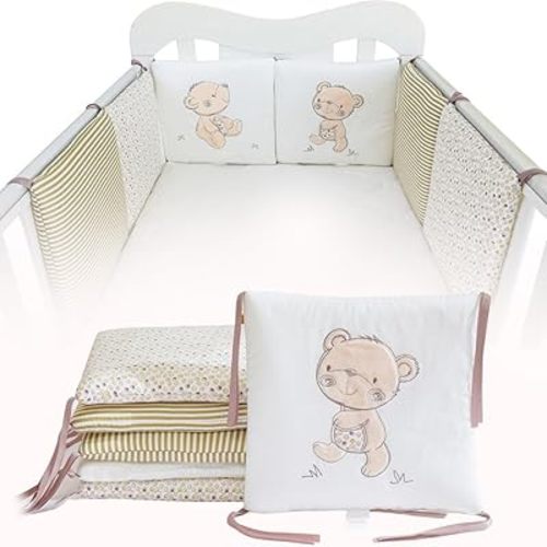 6 Pcs Breathable Mesh Anti-Collision Set for Sides,6-Sided Padding with Multiple Sets of Straps,Soft and Comfortable (Brown Bear)