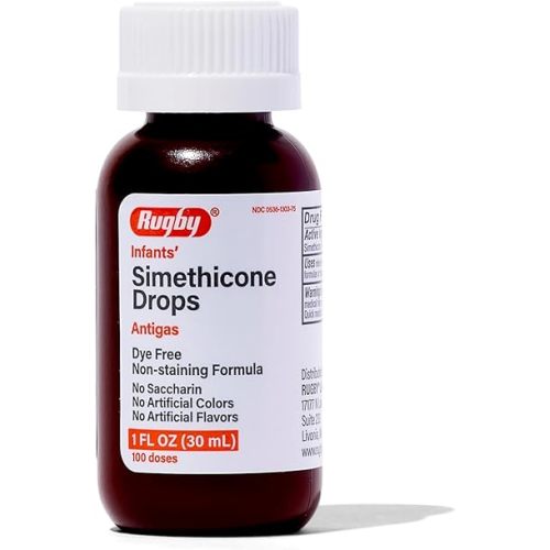 Rugby Dye-Free Infants' Gas Drops - Simethicone 20 mg Liquid Drops for Newborns, Babies, Toddlers, and Kids - Fast Relief from Gas Discomfort - No Artificial Colors or Flavors - 1 Fl. Oz. (1 Pack)