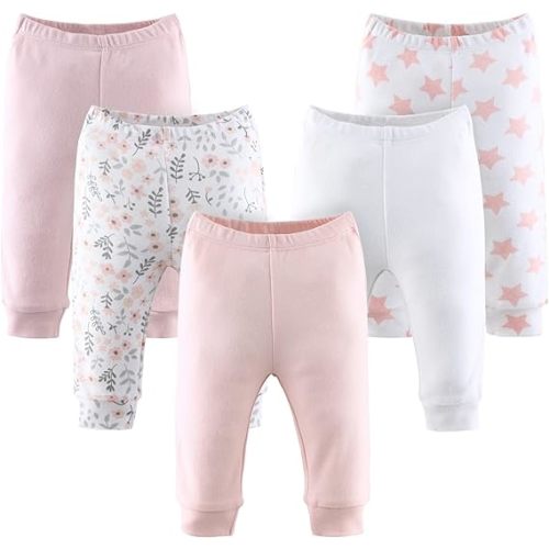 The Peanutshell 5 Pack Baby Girl Pants Set - 100% Cotton Toddler Pants for 0-24 Months Clothes for Toddlers & Babies - Flower