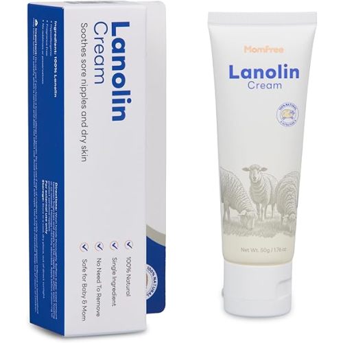 Natural Lanolin Nipple Cream: Soothing Nipples Cream Single Ingredient | Soothes Cracked & Sore Nipples | No Need to Remove Safe for Baby & Mom - 50g/1.76oz