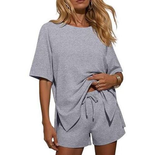 Ekouaer Two Piece Sets for Women Summer Lounge Short Sets Moisture-Wicking Casual Airport Travel Matching Outfits Light Gray L
