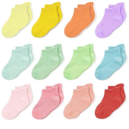 Cozyway Ankle Cotton Baby Socks - 12 Pack Stretch Baby Socks For All Day Comfort, Infant Socks, Rainbow, 6-12 Months