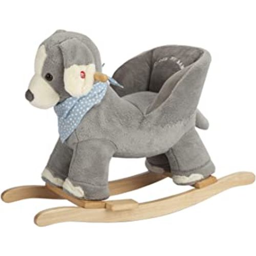 Rock My Baby Baby Rocking Horse Puppy with Chair, Plush stuffed Animal Dog Rocker, Wooden Rocking Toy Puppy, Baby Rocker, Animal Ride on, for Girls and Boys Age 1 Year and Up (Gray Dog Puppy for 12M+)